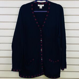 Womens Size 2 Elana by Tanner Cardigan Sweater Black Red Squares‎ Front Pockets